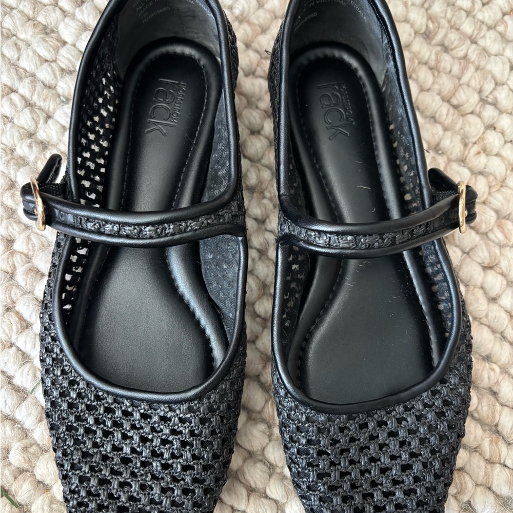 Nordstrom Black Textured Mary Jane Flats